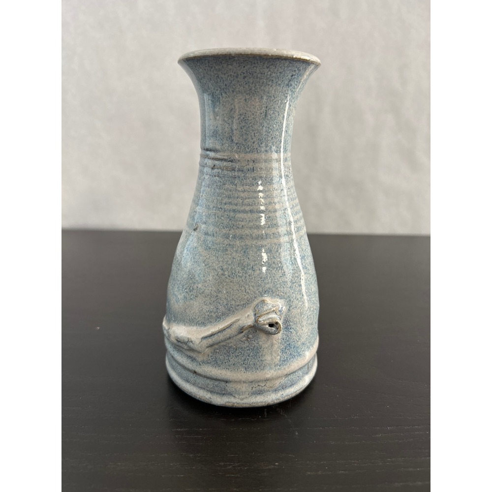 Studio Pottery Blue White Speckled Salt Glaze Bud Vase Signed Artisan Stoneware